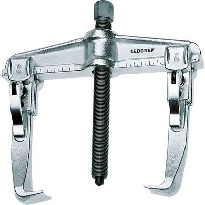 Silver puller with two hooks and a central screw for secure removal of gears or bearings. Manufacturer: GEDORE.