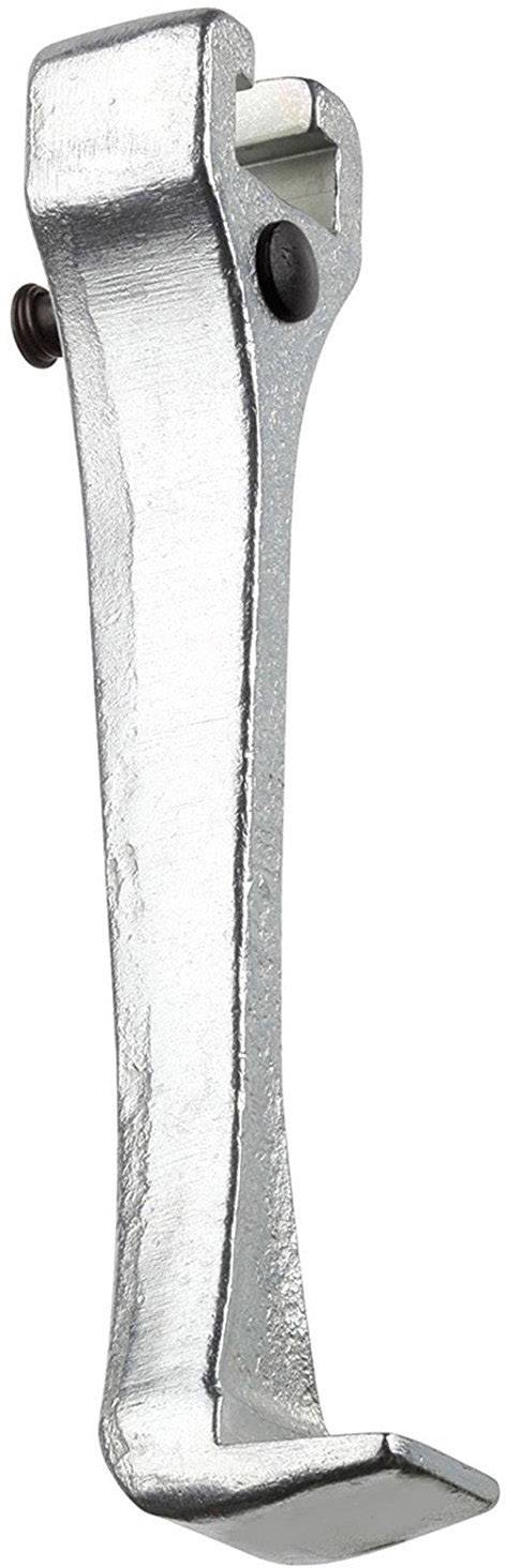 Metallic crowbar with a curved end and flat point, suitable for lifting objects or opening crates.