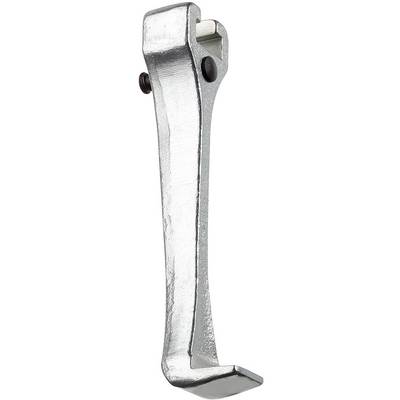 Metallic crowbar with a curved end and flat point, suitable for lifting objects or opening crates.