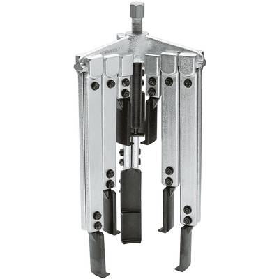 Metal puller with three movable arms and a central screw, used for loosening tightly fitted parts.