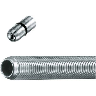 Metal pipe with thread, alongside a smaller valve cap. The two objects are shown side by side.