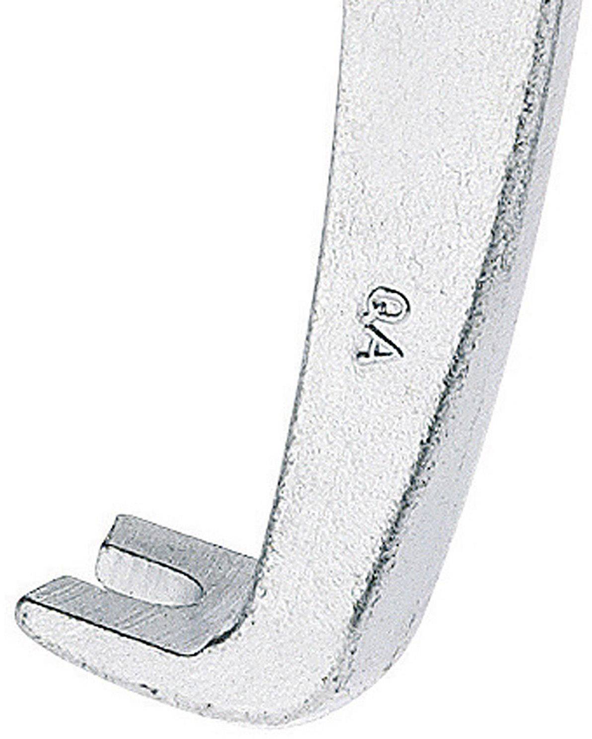 A silver-coloured brake lever with a notch at the end, apparently made of metal, with the embossed marking 'QA'.