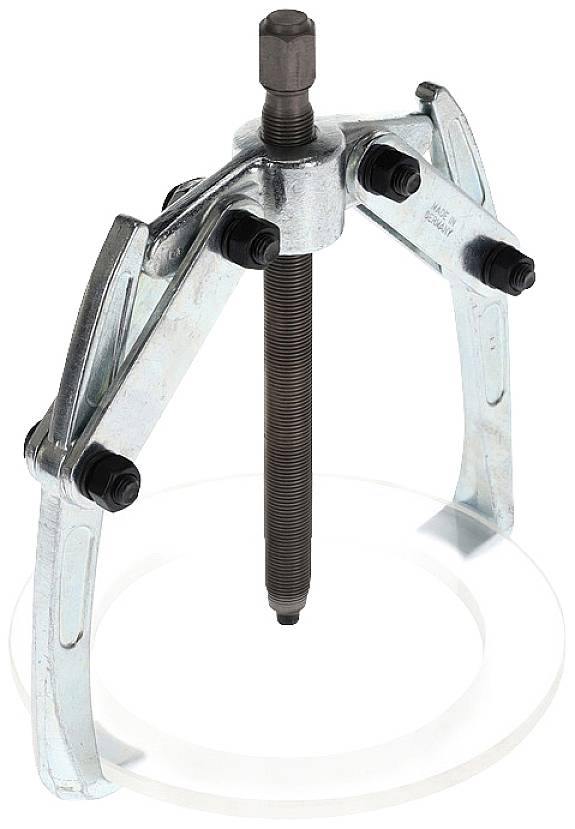 A three-armed puller with a central screw, used for removing bearings or gears from shafts.