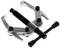 A metal puller with two adjustable gripping arms and a central screw for removing stuck components from a shaft.