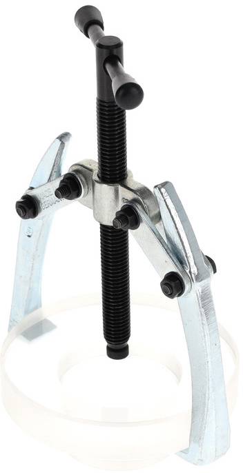 A two-armed mechanical puller with a central thread for removing bearings or gears.