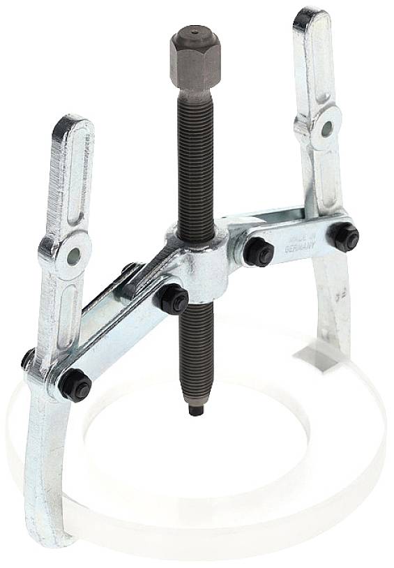 'Three-armed mechanical puller, metal construction, used for removing bearings or gears.'