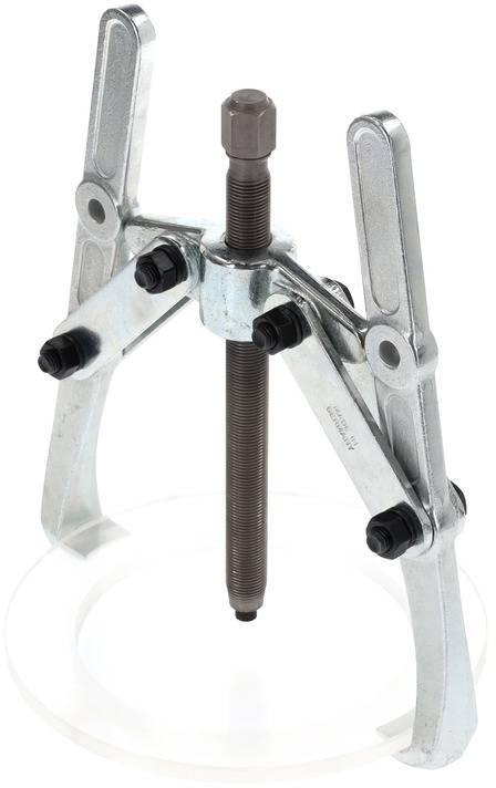 Two-armed metal puller, used for removing seized parts such as bearings or gears from a shaft.