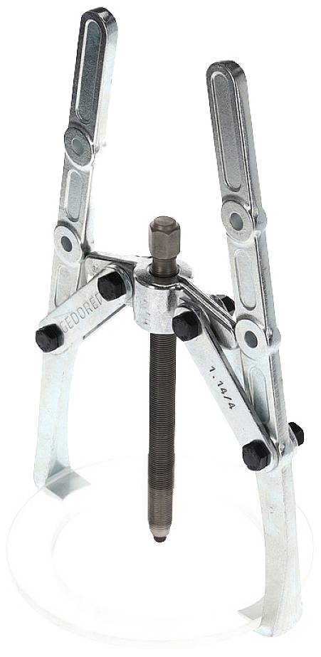 A three-armed mechanical puller for removing bearings or gears. The main component is a central screw.