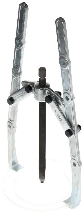 A metal puller with three adjustable arms and a central spindle. Tool for removing bearings or gears.