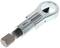 A silver pipe cutter by George, used for precision cutting of metal pipes, with a black cutting insert.