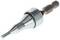 A metallic tool with an elongated, tapering form, positioned sideways, against a white background.