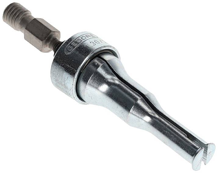 Metal bit holder with screw thread and cylindrical tip, suitable for precise screw applications in the workshop.