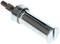 Metallic tool adapter with threading, tapered ends, likely for attachment or adaptation in a drilling system.