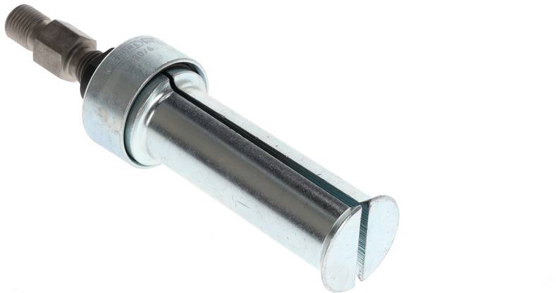 A metallic automotive tool with a cylindrical shape and threading, used for car workshop repair or maintenance.