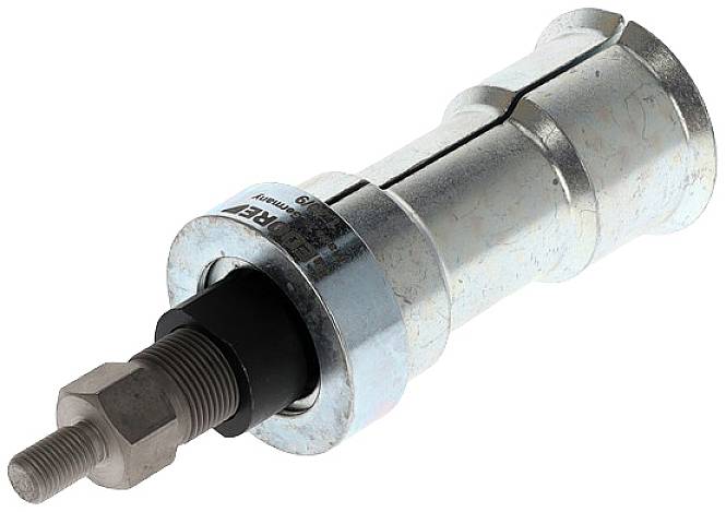 Metallic adapter with screw, cylindrical, in silver and grey tones. Commonly used in mechanical or hydraulic applications.
