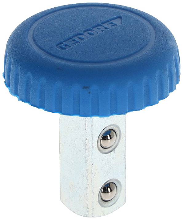 Blue tool handle with metal rod and two integrated balls for fastening. Above the handle is written 'GEDORE'.