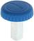 A blue, ridged rotary knob with a metal pin, commonly used for technical applications.