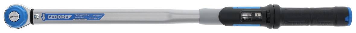 Torque wrench with a blue head and black handle, suitable for precise tightening of screws.