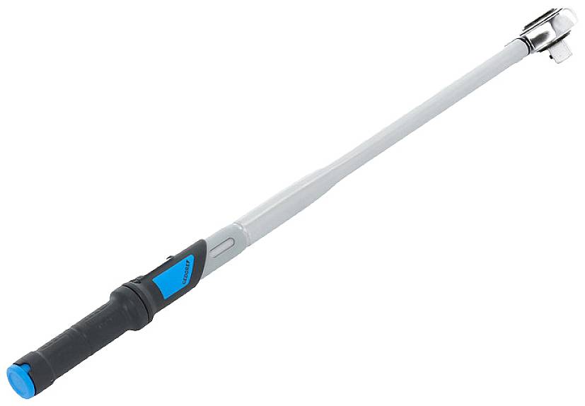 Torque wrench with a long handle and blue-black grip, for precise tightening control of screw connections.