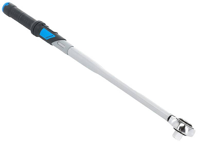 Torque wrench with a long handle and blue-black accents, for precise control of tightening torque on threaded connections.