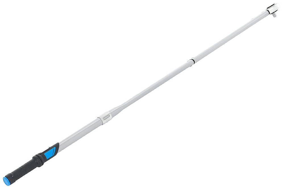 Telescopic aluminium pole, extended, with black handle and blue accent, used for cleaning or painting purposes.
