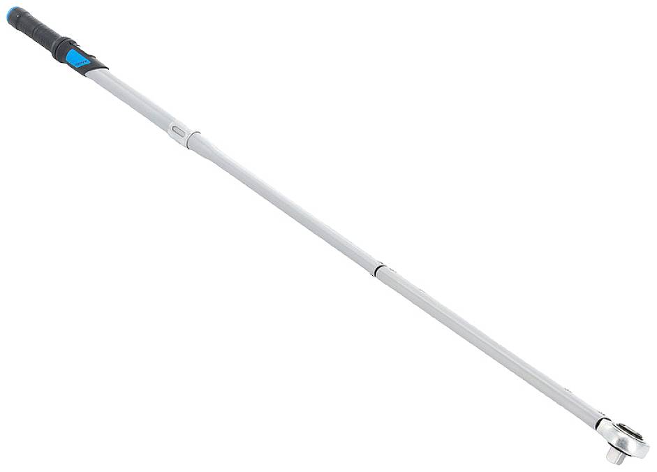 Telescopic torque wrench with rubber-coated grip and scale adjustment. Ideal for precise tightening of screws.