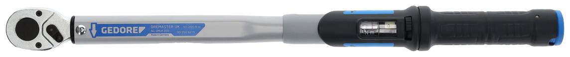 Torque wrench with a black handle, grey shaft, and blue brand marking. Suitable for precise tightening of screws.