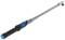 A silver torque wrench with a blue-black handle, used for precisely tightening screws and nuts in technical applications.