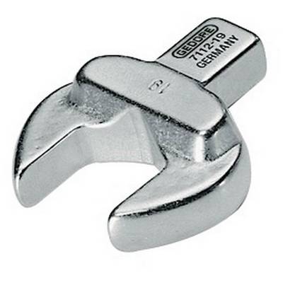 A chrome-plated fork head, marked with '19', suggested for use with a torque wrench.