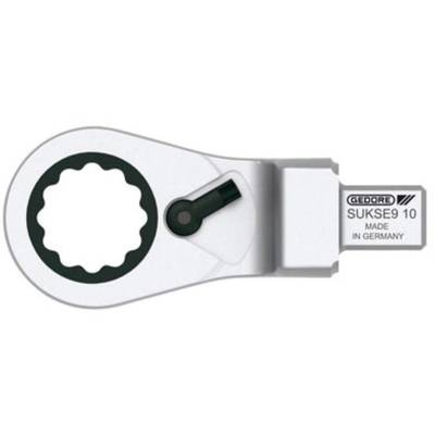 Ratchet spanner bit with star profile. Imprint: 'GEDORE SUKSE9 10 MADE IN GERMANY'. Silver-coloured metal tool.
