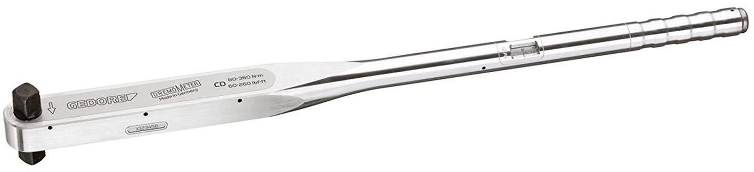 A chrome-plated torque wrench with a scale and handle, used for measuring and controlling the tightening torque of bolts.