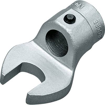 A silver socket spanner head with a round opening for attaching to a tool. Suitable for tightening or loosening screws.