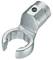 Silver ratchet spanner head with cranked design, cylindrical end and open jaw, suitable for hard-to-reach areas.