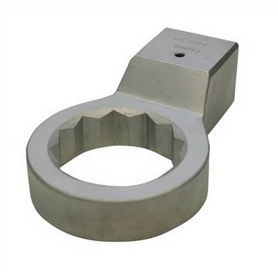 Metal key with tooth-shaped aperture and square handle, used for specialised technical applications.