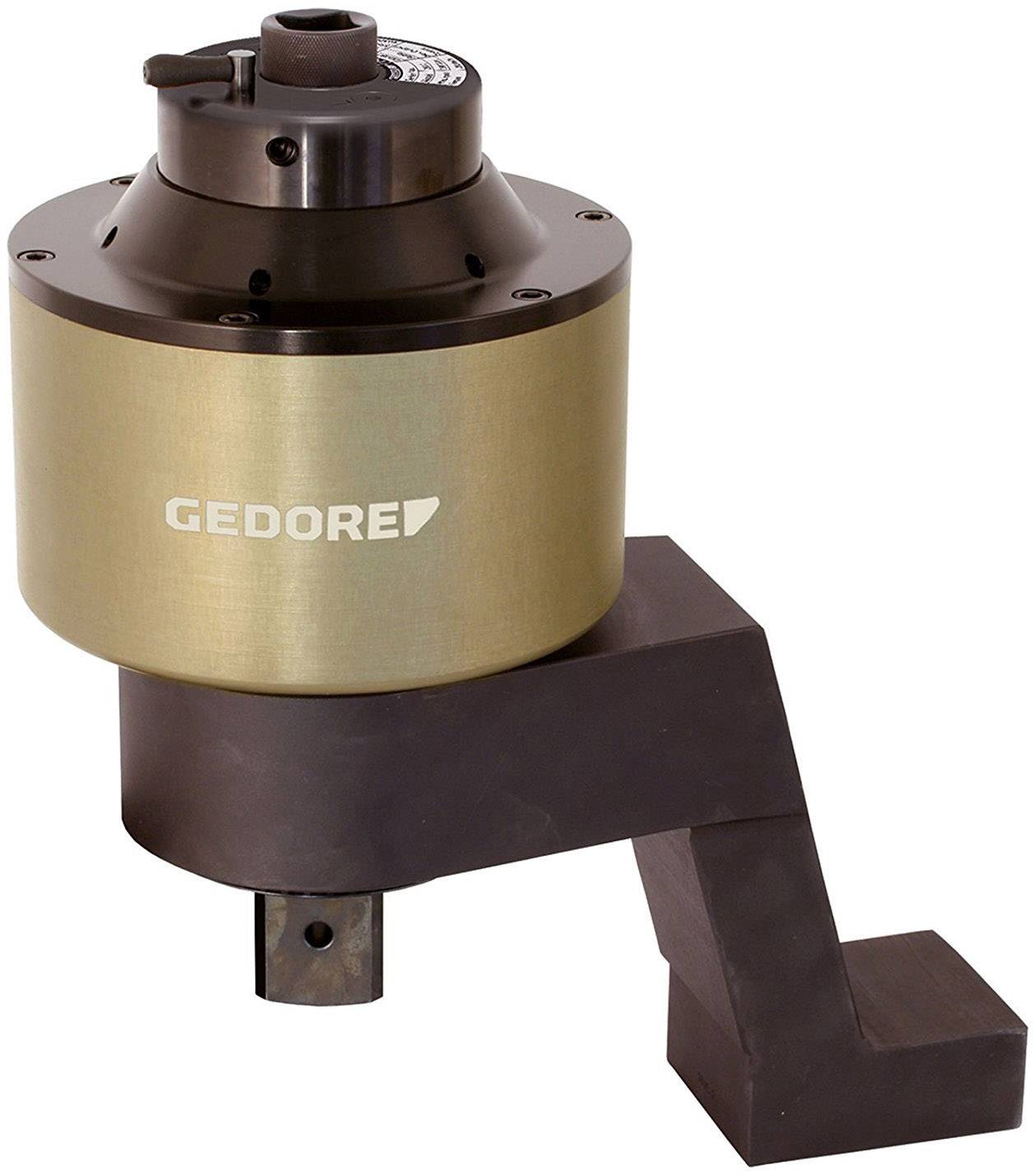 A torque multiplier by Gedore; robust, metallic cylindrical housing with distinctive handle, developed for increasing torque.