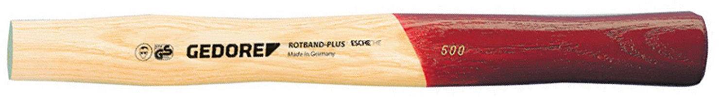 A wooden hammer handle with red lacquering at the end. The handle bears the inscription 'GEDORE' and 'Made in Germany'.