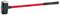 A sledgehammer with a red handle and black head lies on a white background. The hammer is robust and suitable for heavy-duty work.