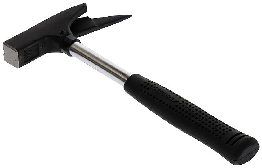 A black and silver sweat hammer with a rubber-coated handle.