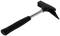 Hammer with a metal shaft and black, rubberised handle. Double-headed: one flat and one pointed side. Used for masonry work or stone dressing.