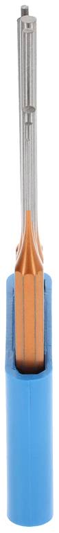 A slender, cylindrical drill bit with a silver tip, orange body, and blue handle. Suitable for precise drilling.