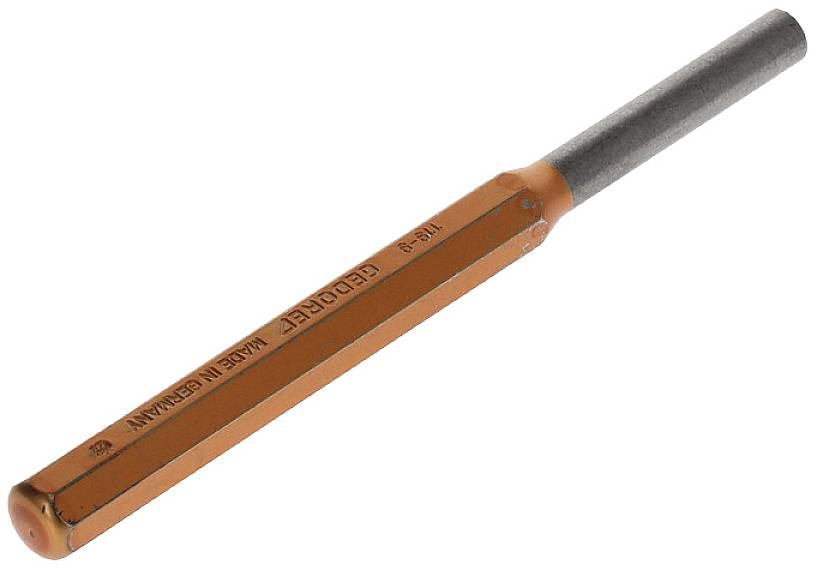 An orange, elongated ceramic grinding pin with a cylindrical head, which reads 'HEDRØG MADE IN GERMANY'. Suitable for grinding.