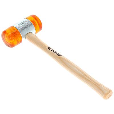 Rubber hammer with wooden handle and orange head, brand 'GEDORE'.