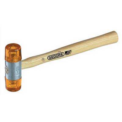 Rubber hammer with wooden handle, orange heads on both ends, and the brand name 'Gedore' printed on the side of the handle.