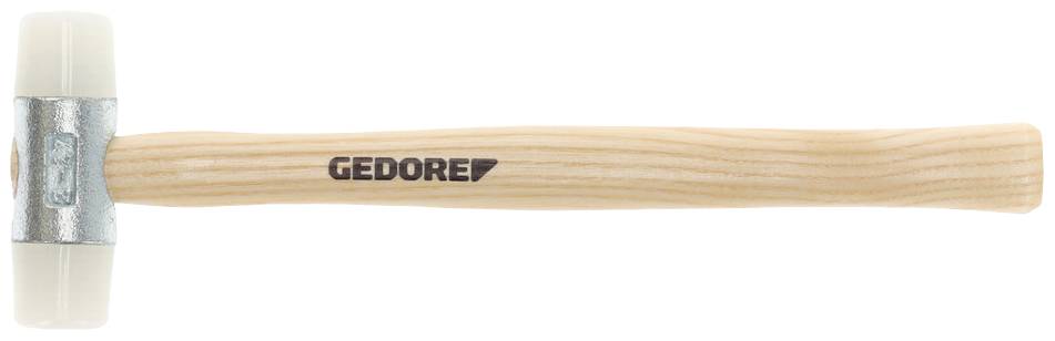 Rubber mallet with wooden handle, 'GEDORE' inscription on the handle.