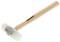 A wooden hammer with a white plastic striking head and wooden handle, suitable for precise work without causing damage.