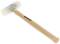Rubber mallet with a light wooden handle and white, round striking heads. Used for tasks requiring a gentle impact.