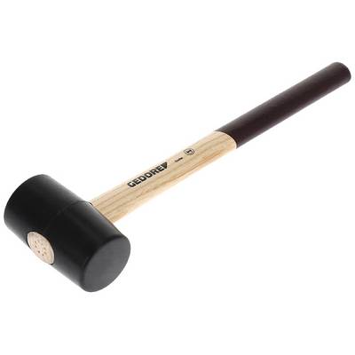 Wooden mallet with black rubber head and long handle, marked with 'GEDORE'.
