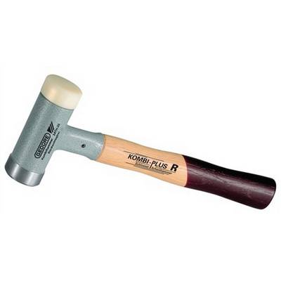 A rubber mallet with a wooden handle and metal head, labelled 'Kombi-Plus R'. Primarily used in woodworking.