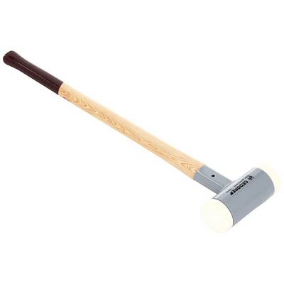 Wooden hammer with a light wooden handle and grey rubber head, suitable for construction work and precise striking without causing damage.