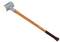 A wooden hammer with a long wooden handle and a white plastic head, ideal for use in tasks that must not generate sparks.